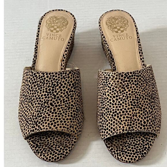 Women's Vince Camuto Leopard Leather Stephena Wedge Slide Sandal Size 8.5 - Picture 1 of 8